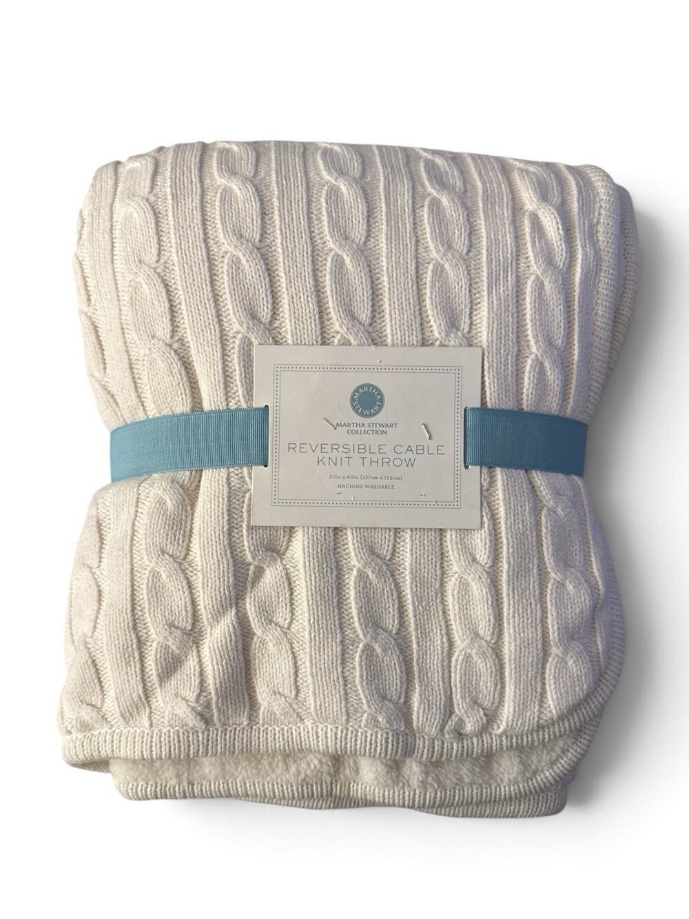 Martha Stewart Cozy Cable Knit Sherpa Reversible Throw Blanket Ivory 50x60 NWT